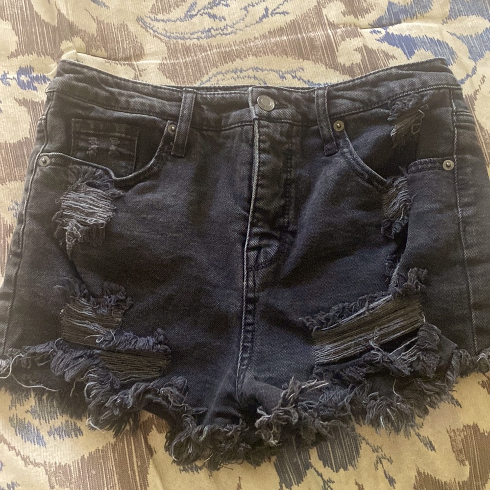 Black Distressed Denim Shorts